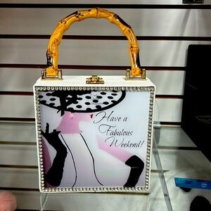 Rhinestone White Leather Box Purse